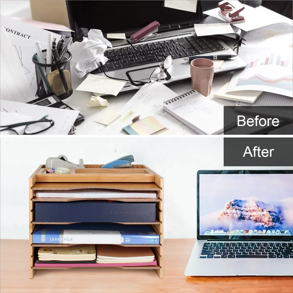 Wholesale custom modern new creative bamboo desktop office organizer file rack table organizer for office