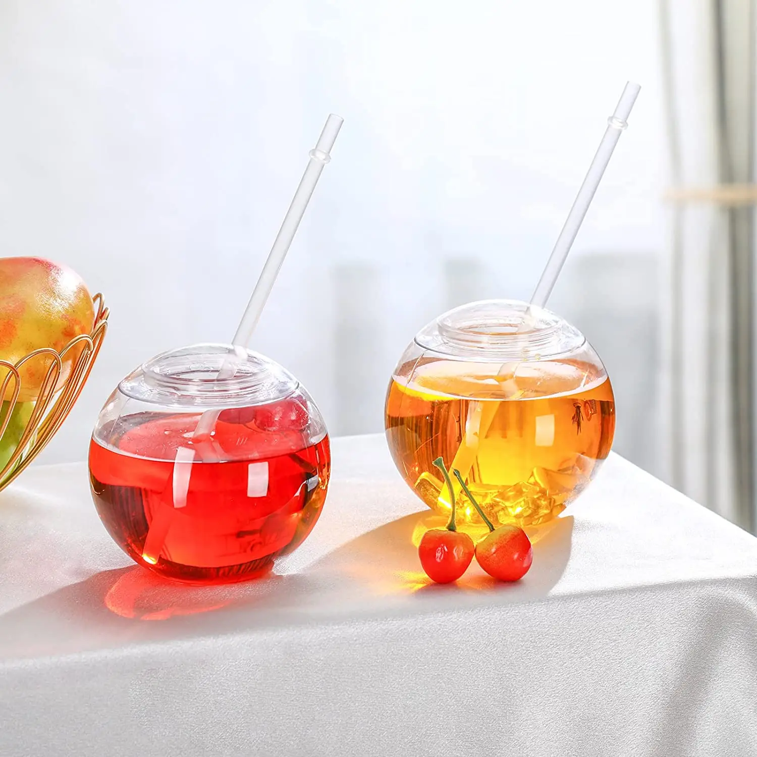 Fish Bowls for Drinks with Lids and Straws 22 oz Fishbowl Cups Clear Plastic Fish Bowls Reusable Fish Bowl Drink Cups