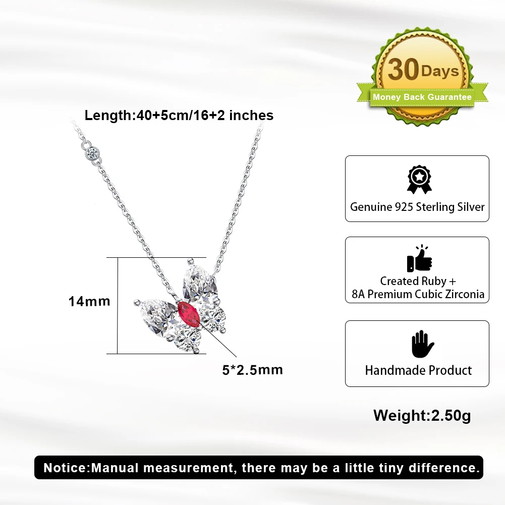 LZN08 RINNTIN Dainty Butterfly Chokers Necklace 925 Sterling Silver Created Ruby Diamond Pendant Necklaces for Women