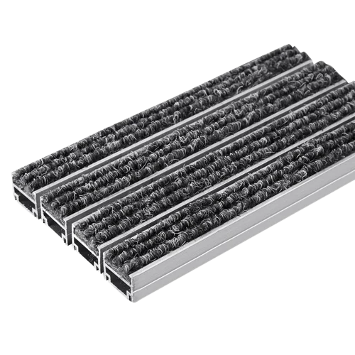 Recessed commercial dirt trap aluminum entrance floor mat with carpet stripes insert