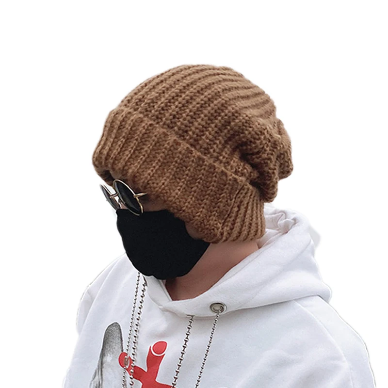 private label big size baggy bennie hat chunky cable knit slouchy beanies winter hats cap for men