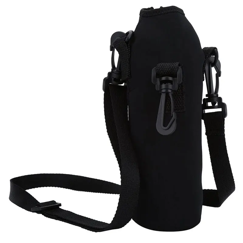 Reusable High quality Neoprene Water bottle carrier holder bag with shoulder Black Customized water bottle bag holder