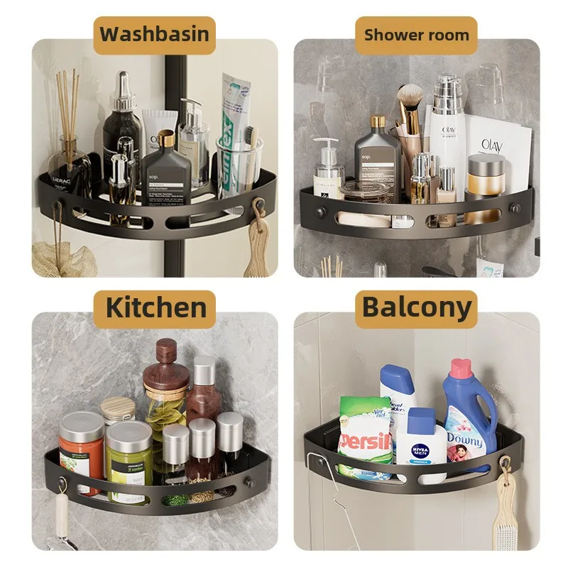 Wall Shelf Set No Punching Corner Rack Bathroom Organizer Plastic Wall Mounted Bathroom Storage Rack