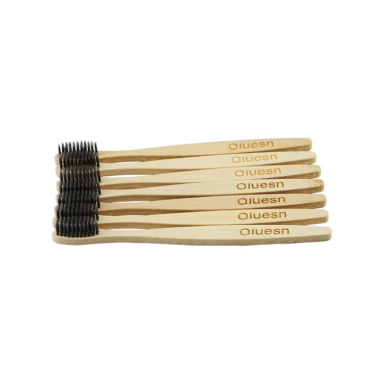 100% natural biodegradable 4pcs/pc bamboo charcoal toothbrush anti slip wooden toothbrush solid bamboo handle soft fiber