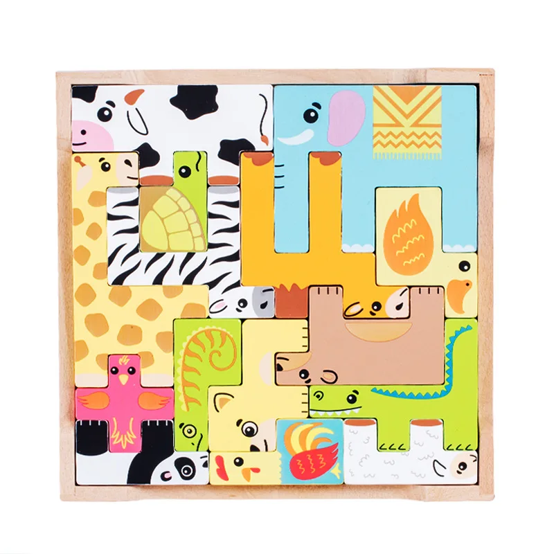
Animal wooden puzzle Wooden Jigsaw Puzzle Toys Kids Early Educational Russian Wooden Blocks Toy 