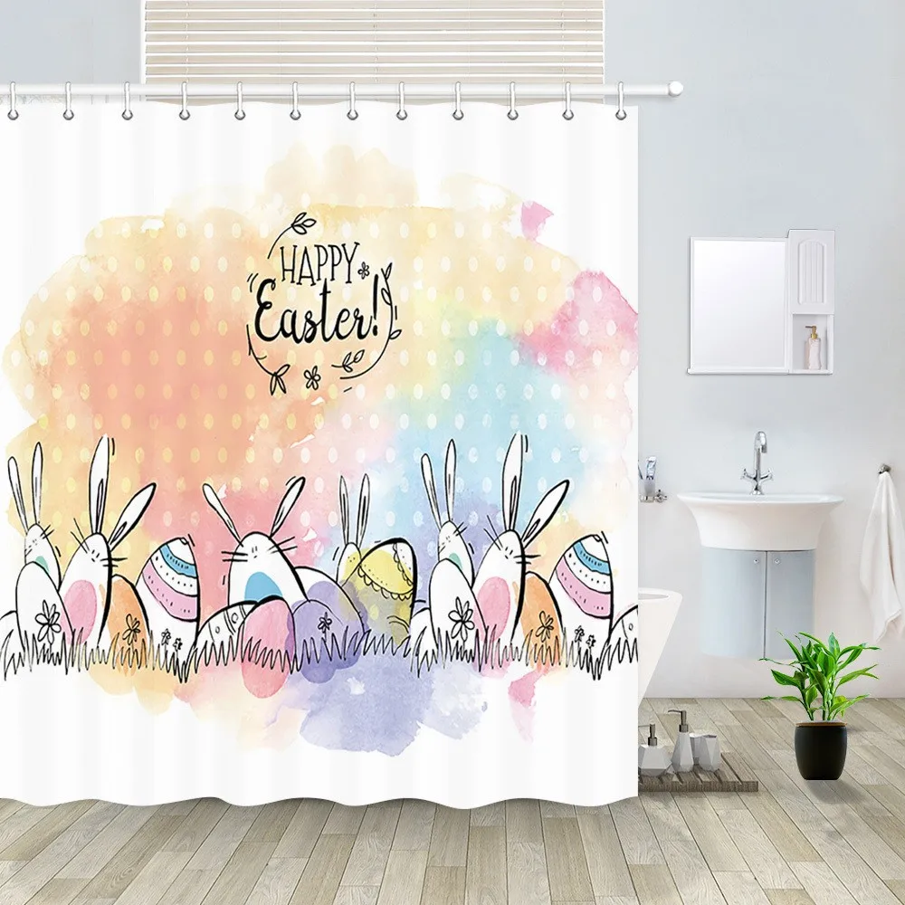 Colorful Home Bathtubs Bathroom Curtain Decoration Set Washable Durable Polyester Fabric Easter Eggs Shower Curtains
