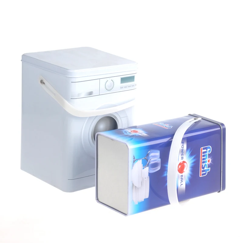 Laundry washing powder metal tin box packaging detergent tin container with plastic handle