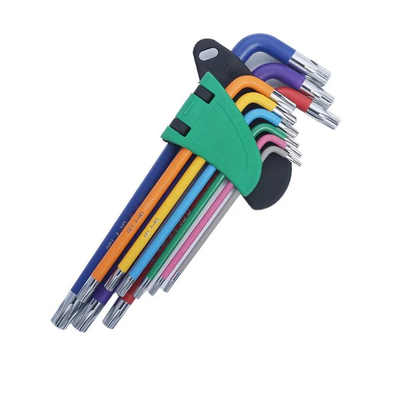 9 PCS Piece Colour Colored Colourful Multicolor Metric SAE Extra Long Short Arm Ball Point Torx Star Allen Hex Key Wrench Set