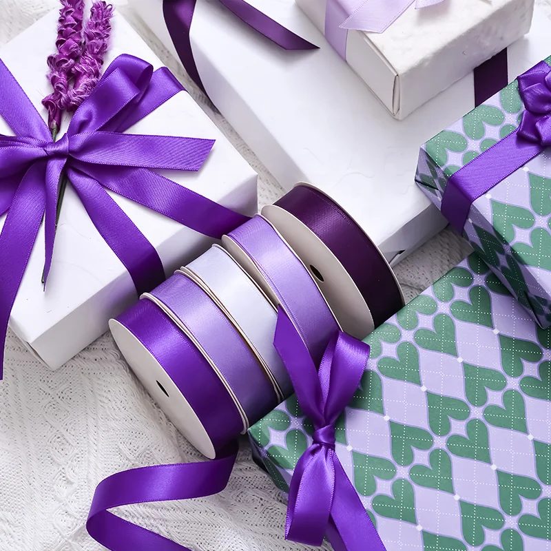 Yama ribbon factory stock 5/8 inch 100 yards single face polyester purple satin ribbon 16mm wrapping gift ribbon