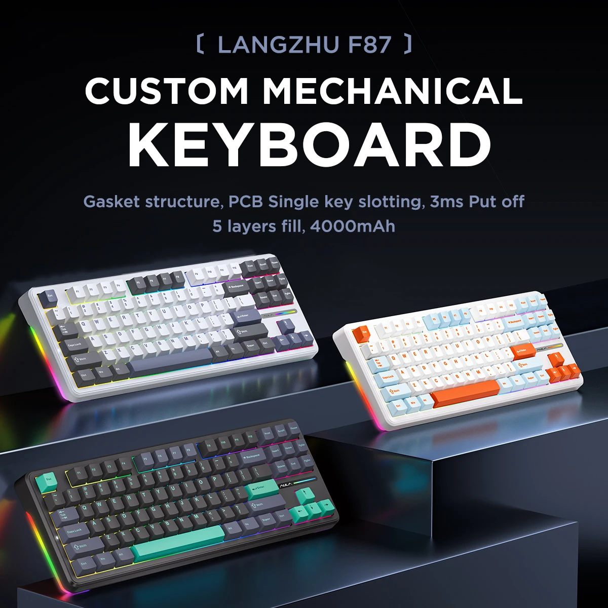 custom keyboard ALUA F87 gaming keyboards DIY RGB backlit 87 keys wireless keyboard