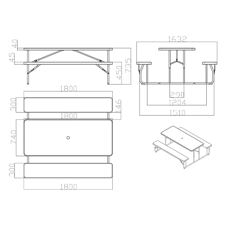 Portable Folding Picnic Table with Integrated Seats and Umbrella Hole