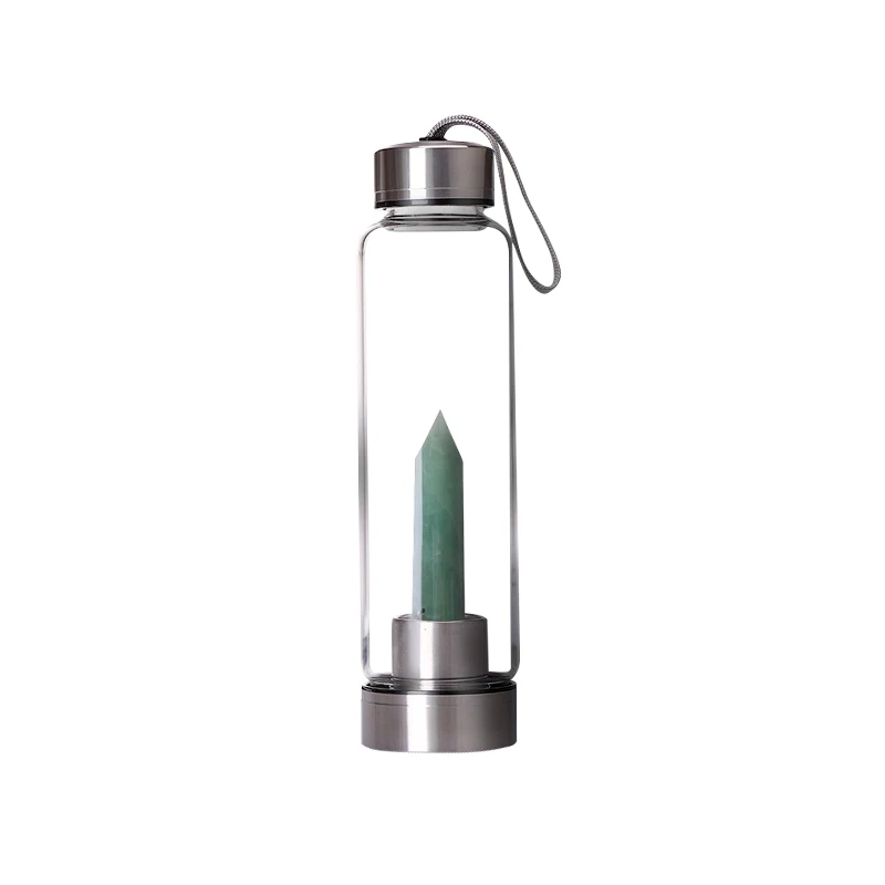 Customized LOGO Natural crystal cover high boron pillar crystal energy hexagonal column crystal water bottle