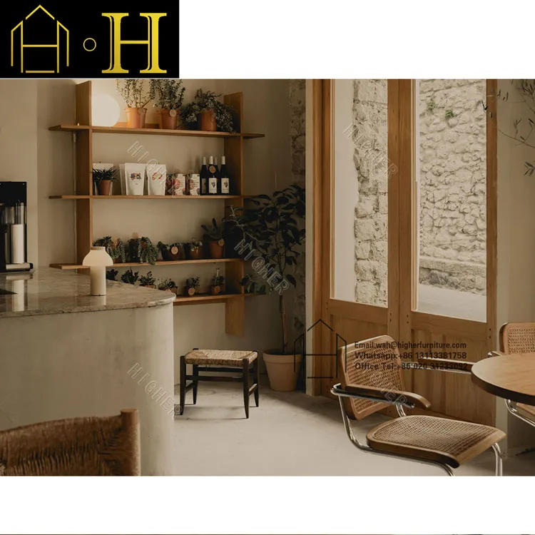 Modern Coffee Shop Interior Design Wooden Marble Bar Counter Design Coffee Shop Tables And Chairs Customization