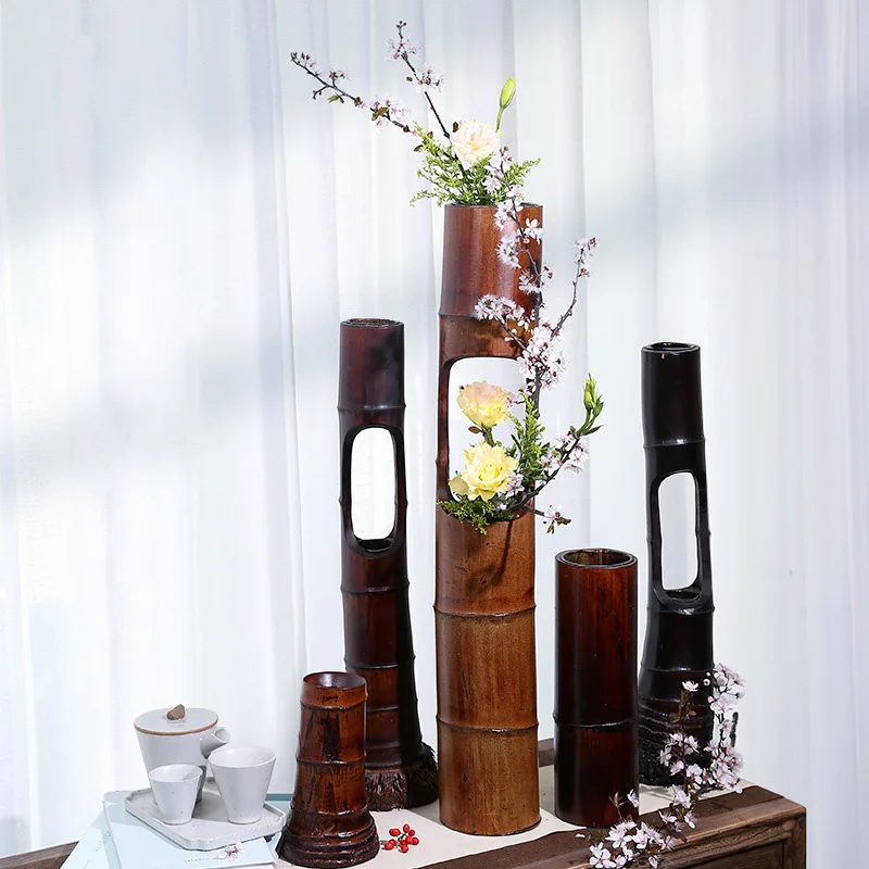 Flower Vase Wholesale High Quality Decorative Bamboo vase Wooden Flower Vase ikebana Flower Arrangement