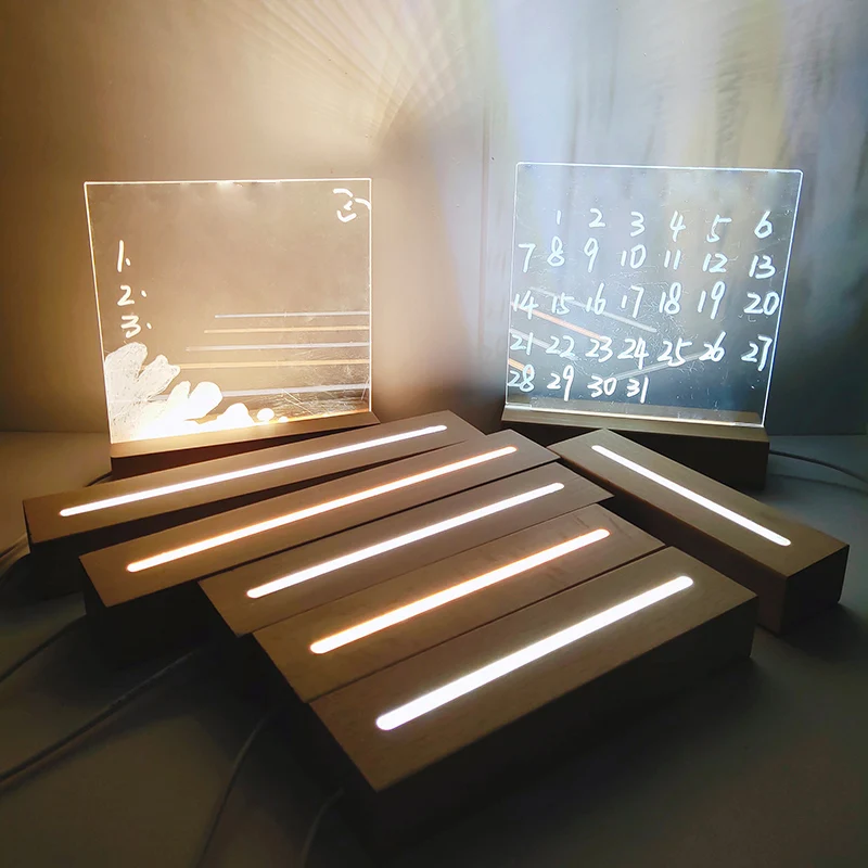 Hot Selling Wooden Base Diy Rectangle Wooden Base Lamp Led 3d Night Light Base For Acrylic Sheet