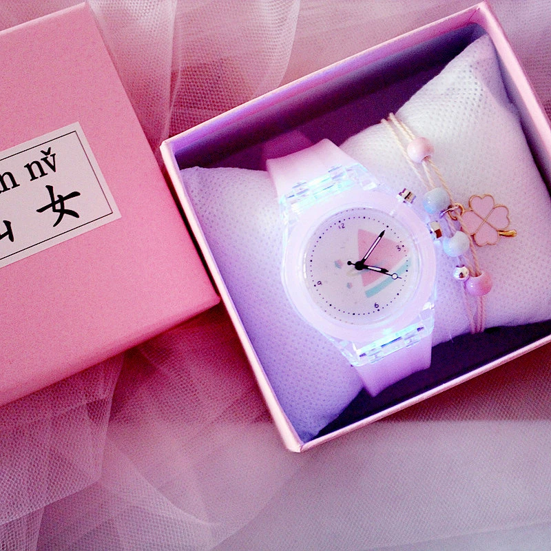 Colorful Rhinestone Led Luminous Glowing Sport Student Watches Quartz Candy Silicone Strap Watch For Couple