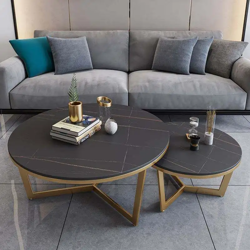 Nordic light luxury style modern coffee table metal minimalist tea table round side table oak