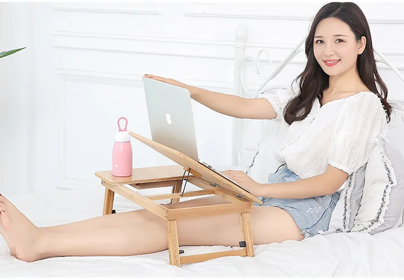 
Bamboo portable folding adjustable laptop table with usb cooling fans from China factory 
