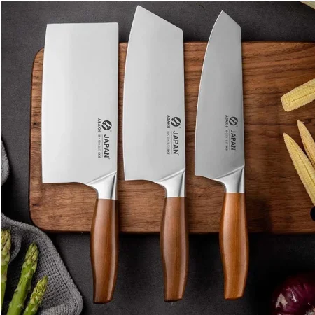 Kitchen Knife 3cr13 Stainless Steel Meat Chopping Cleaver Fish Vegetable Slicing Butcher Knife Wooden Handle Japanese Chef Knife
