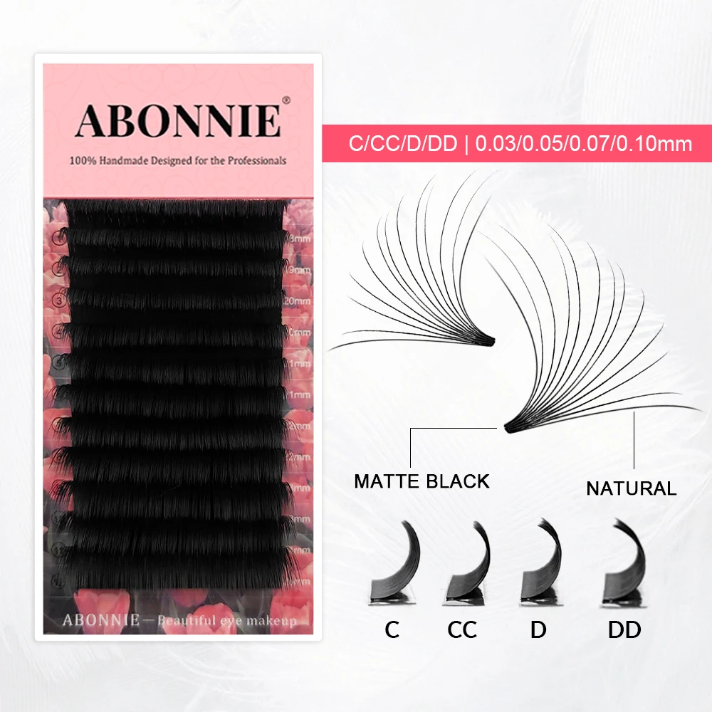 Abonnie 0.03 0.05 0.07mm Easy Fanning Lashes Cc Dd c d Easy Fan Lash Tray 8-25mm Lash Extension Easy Fan