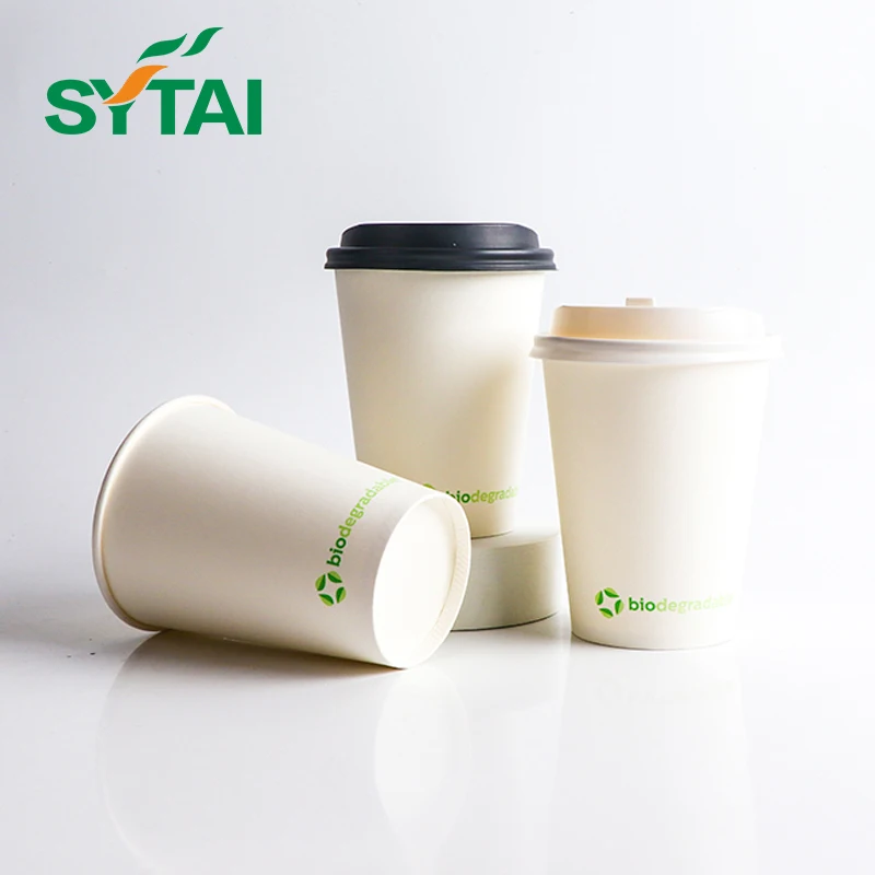 2.5oz-22oz single wall paper coffee cup disposable compostable cup insulated cups with straw customized painting
