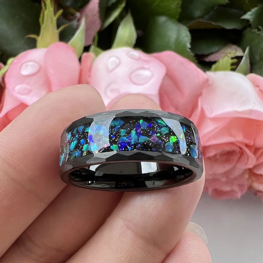 Ювелирные изделия Coolstyle 8 мм черное кольцо из вольфрама в форме молотка для мужчин и женщин инкрустация галактическим опалом модные ювелирные