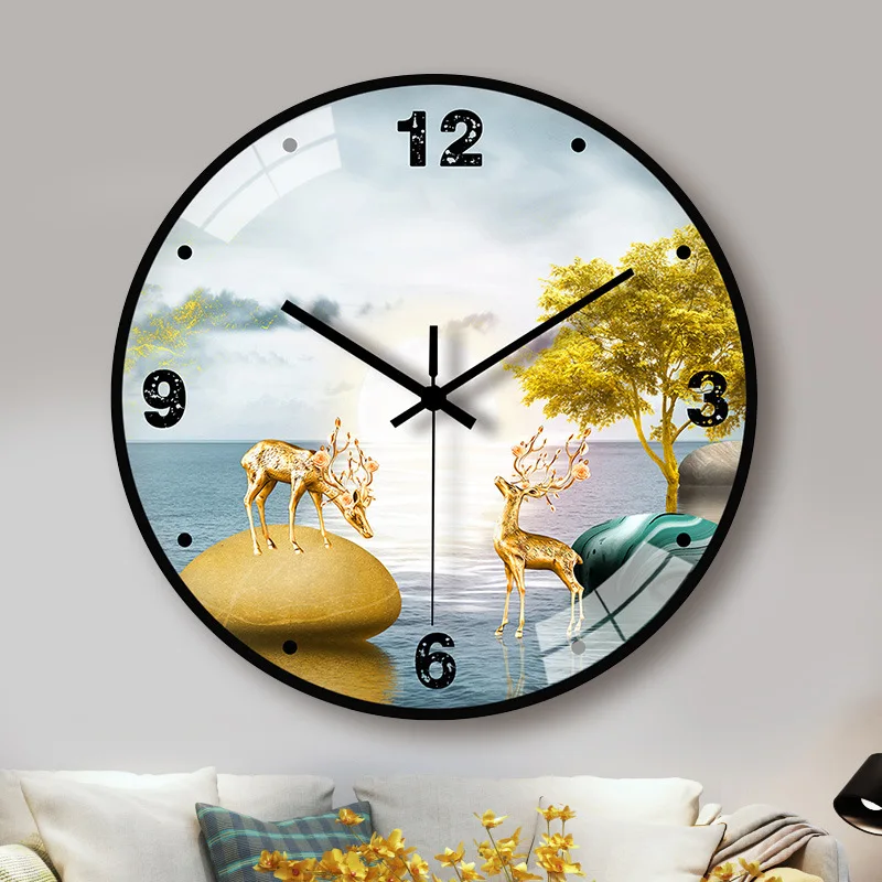 [12 inch 30cm] Wall clock living room modern simple atmosphere quiet household luxury Nordic quartz wall clock 3d