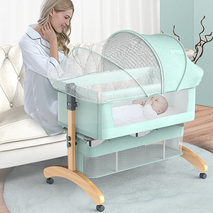 
Adjustable height wood crib newborn baby cot bed crib solid wood 