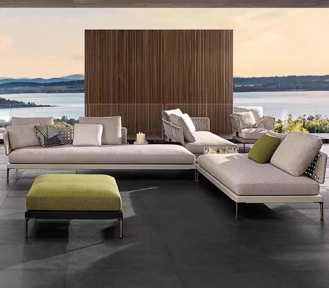 4-seat aluminum metal garden 4 pcs sofas outdoor reclining and armchairs home furniture