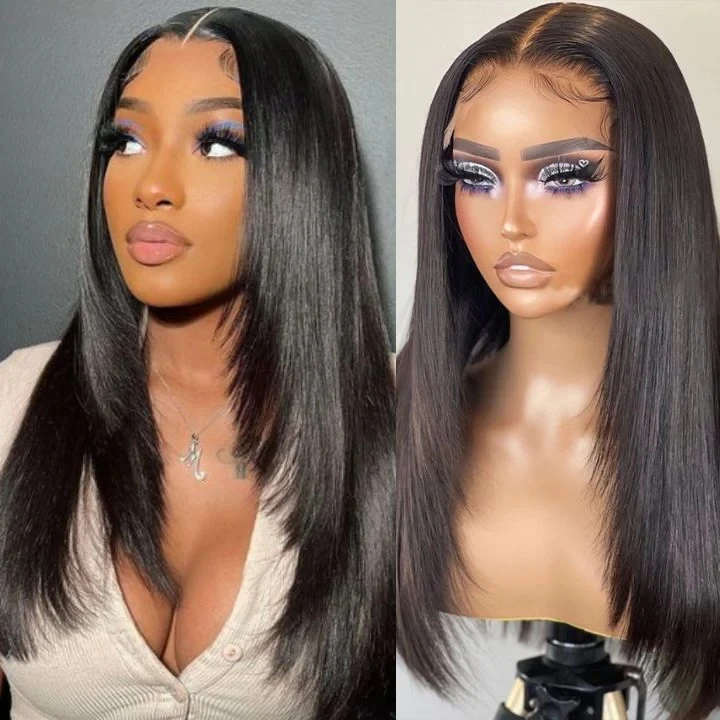 Wholesale Raw Vietnamese Hair Natural Bone Straight Human Wig Butterfly Layer Haircut Realistic 13x4 HD Lace Front Wigs