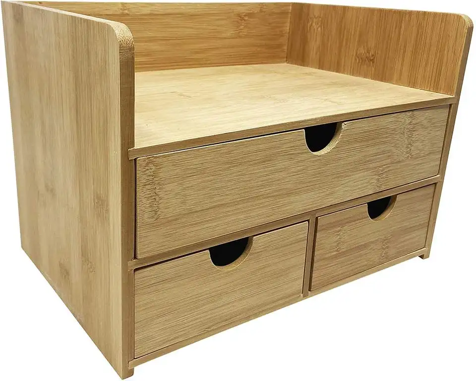 Hot Selling Desktop Storage Drawer Japanese Bamboo Wood Cosmetics Large Capacity 3 Drawer Bamboo Desktop Organizer
