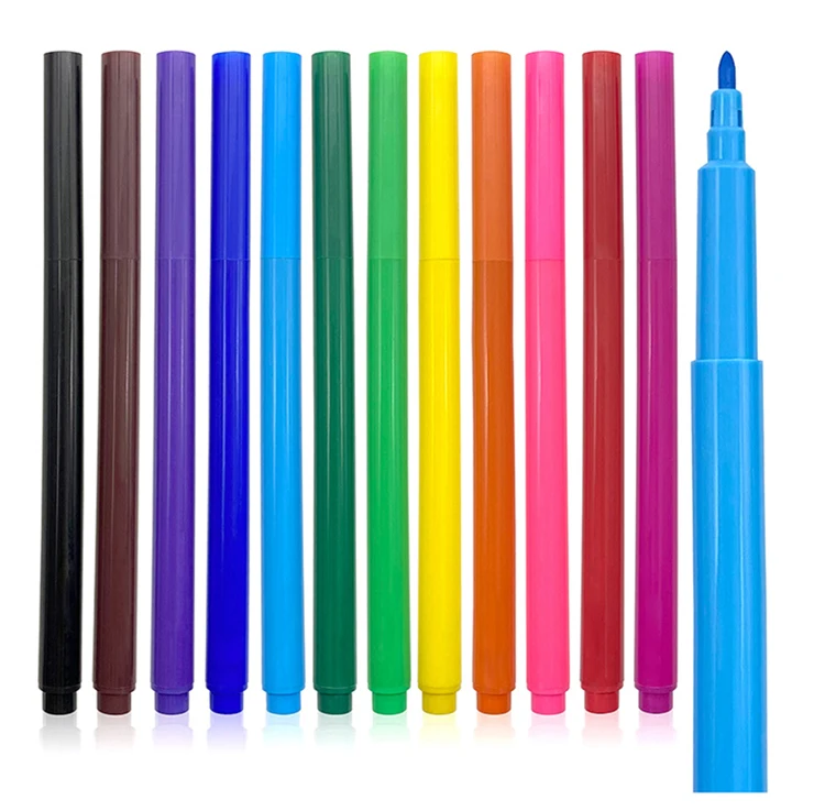 Supplier custom non-toxic washable 12 colors 2 mm fine tip children colored drawing water color marker pen for kids with logo