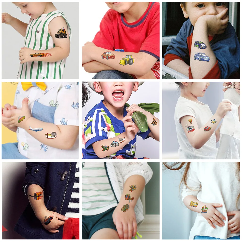 PAFU Birthday Party Favor Supplies Bag Filler Vehicles Truck Car Temporary Tattoos for kids 10 counts