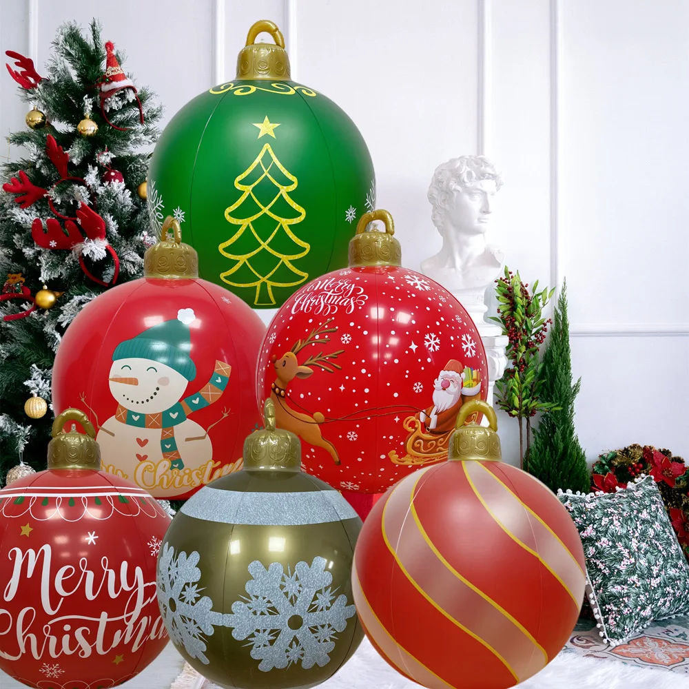60CM Outdoor Christmas Inflatable Decorated Ball PVC Big Large Balls Xmas Tree Decorations Toy Ball Remote Light Christmas Gift