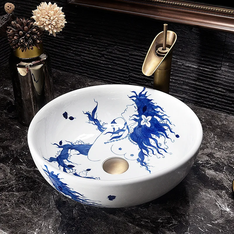 Artistic Europe Style Mermaid Counter Top porcelain wash basin bathroom sinks ceramic lavabo hand wash sink