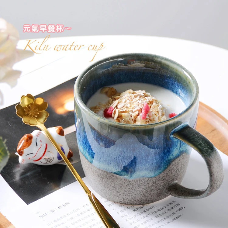 Reactive color glazed ceramic mug with two colors mixed stoneware coffee cup terracotta tea cup retro cup