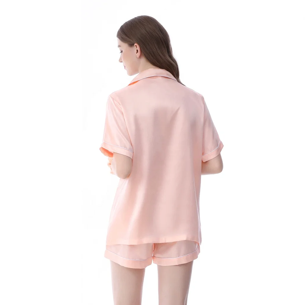 Turn Down Collar 22MM 100% Silk Pyjamas Women Pj Sleepwear Short Sets