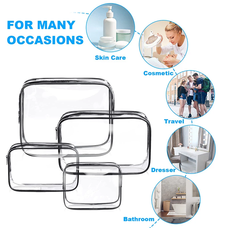 Custom Logo Makeup Bag Toiletry Bag Men Women Travel Sets Clear Zipper PVC Cosmetic Bag