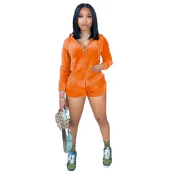 Fall 2022 Women Clothes 2 Piece Velvet Set Women Velour Shorts And Jacket 2 Piece Jogger Set Sportswear Two Piece Tracksuits Set