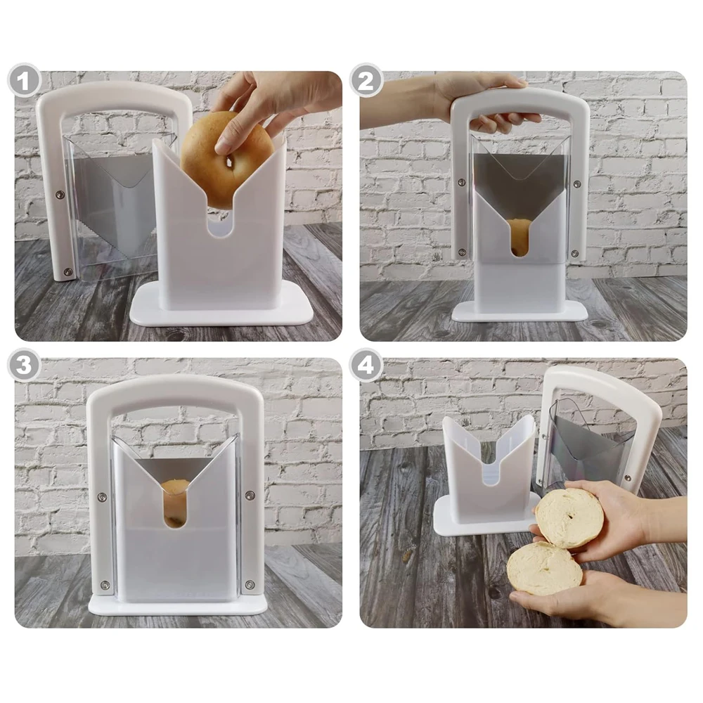 Stainless Steel Bagel Universal Cutter Slicer Kitchen Utensils Accessories Safety Handle Bagel Guillotine Slicer for Home