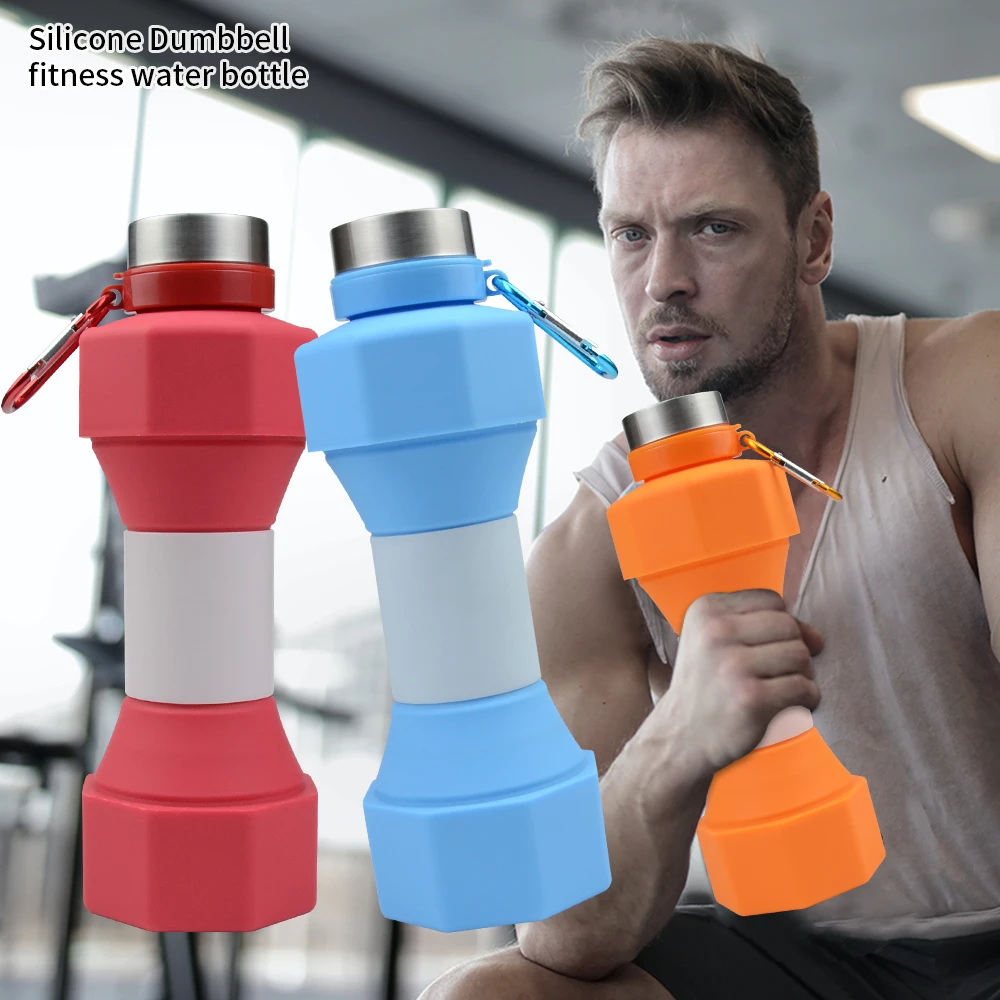 New Design Reusable Foldable Outdoor Silicone Dumbbell Shaped Water Bottle For Camping Travel Cycling