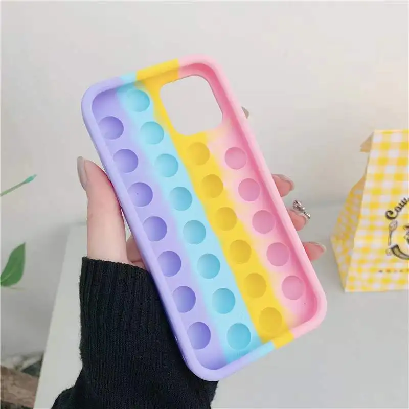 Fidget Toys Push It Bubble Relive Stress Phone Case for Iphone 6 7 8 Plus X XR XS Max 11 12 Pro Max Cute Bear Silicone Cover