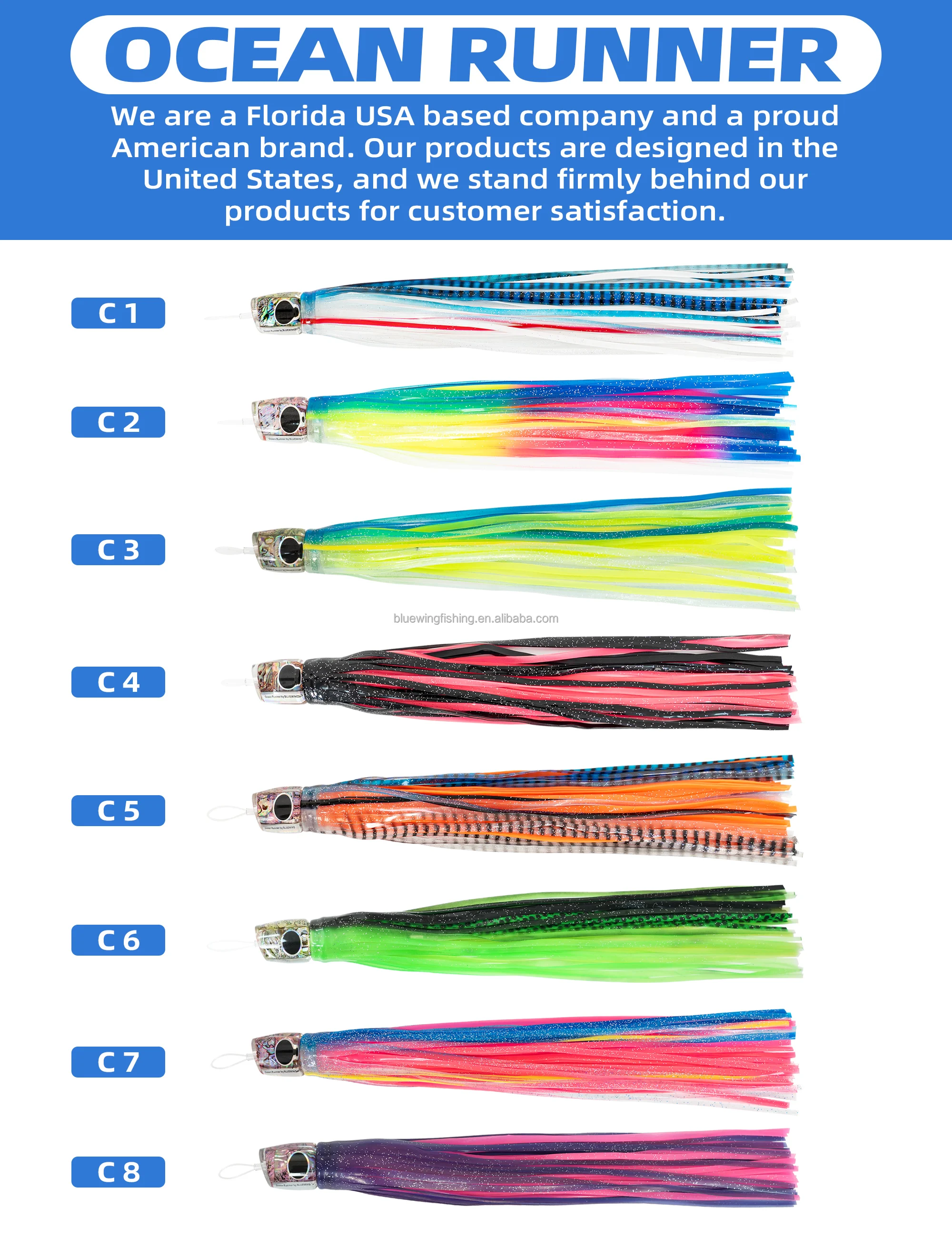 Custom Resin Head Octopus Fishing Squid Skirts Rigged Big Game Trolling Fishing Lure for Tuna Marlin Wahoo