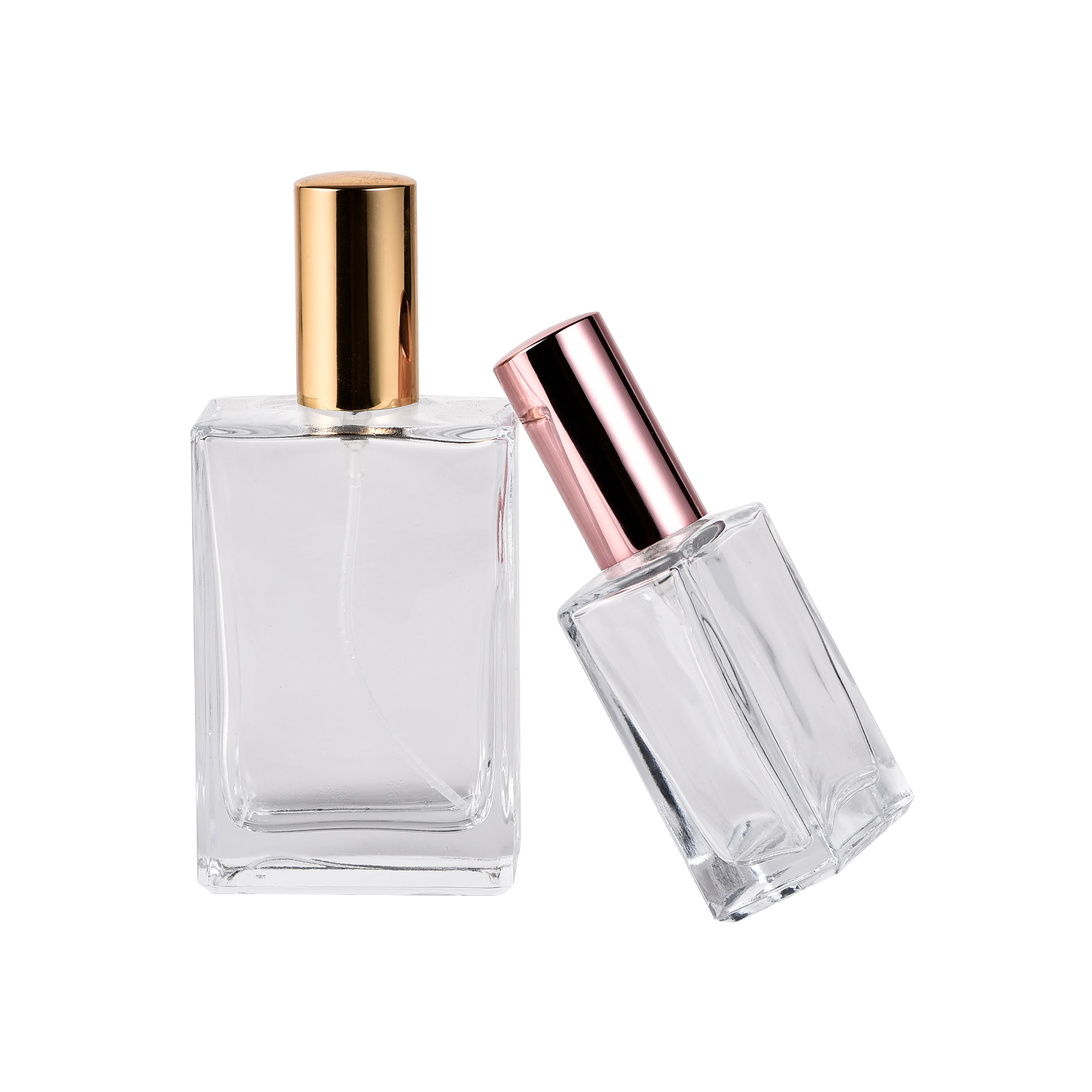 Glass Spray perfume bottles Cosmetic Square Crystal Bottle 30Ml Refillable perfume bottle screw neck with Gold Lid