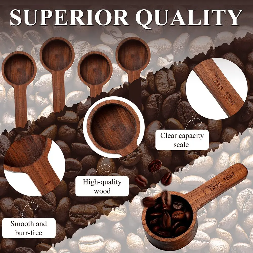 Wooden Measuring Spoon 4 Pieces Coffee Spoon Wooden Table Spoon Coffee Ground Wood Tablespoon for Brown Approx 15ML/ 0.5OZ