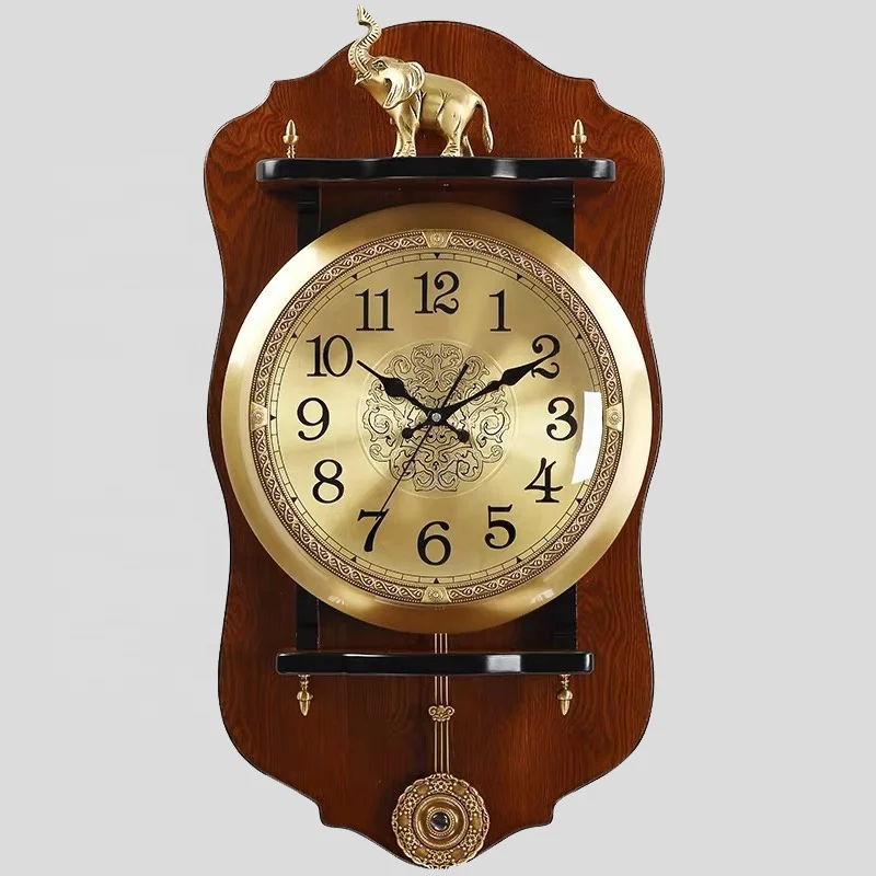 Yiwu Huifeng High Quality Little Golden Elephant Classic Style Pendulum Swing Wall Clock