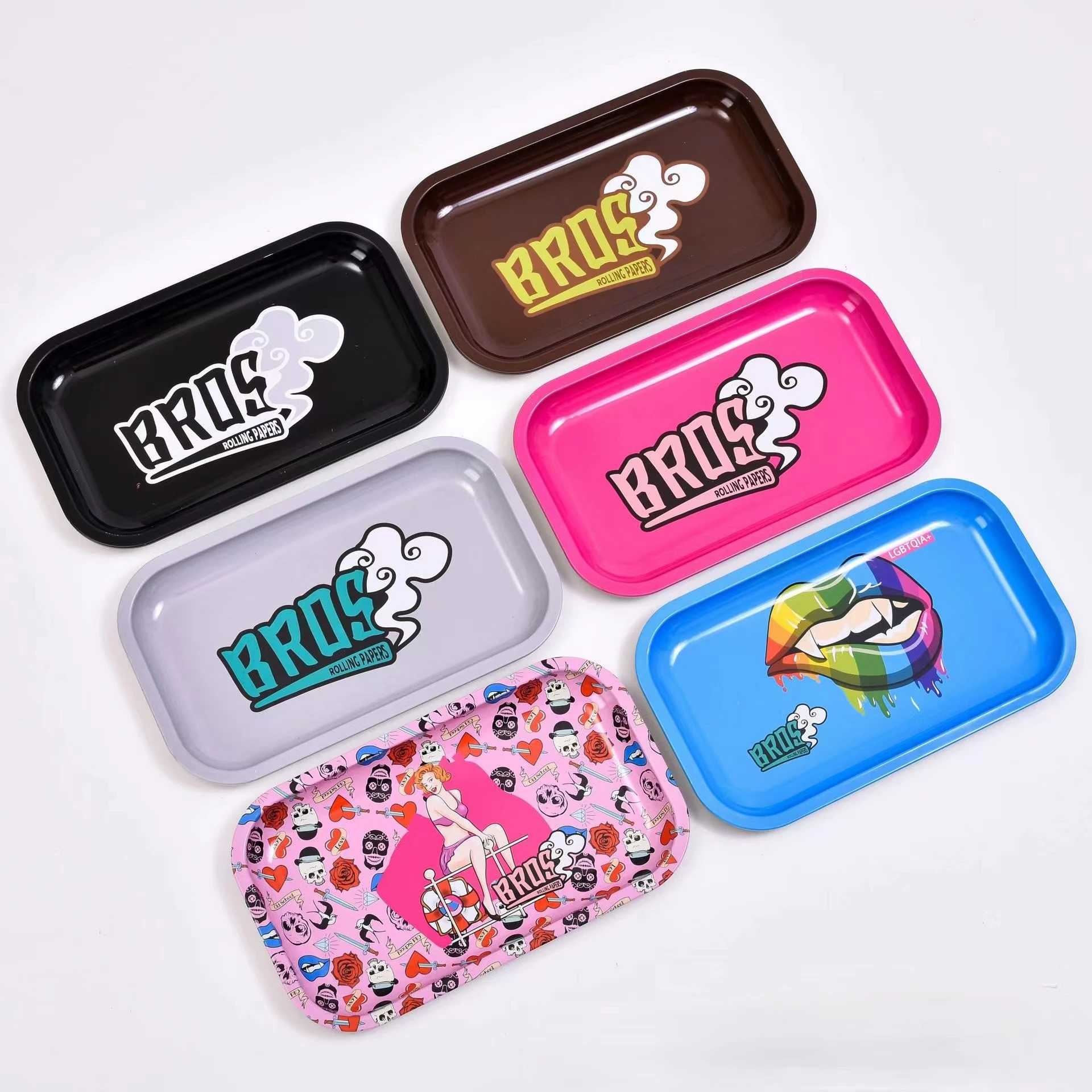 hot sale new size metal rolling tray custom logo printed tobacco smoking tin serving tray