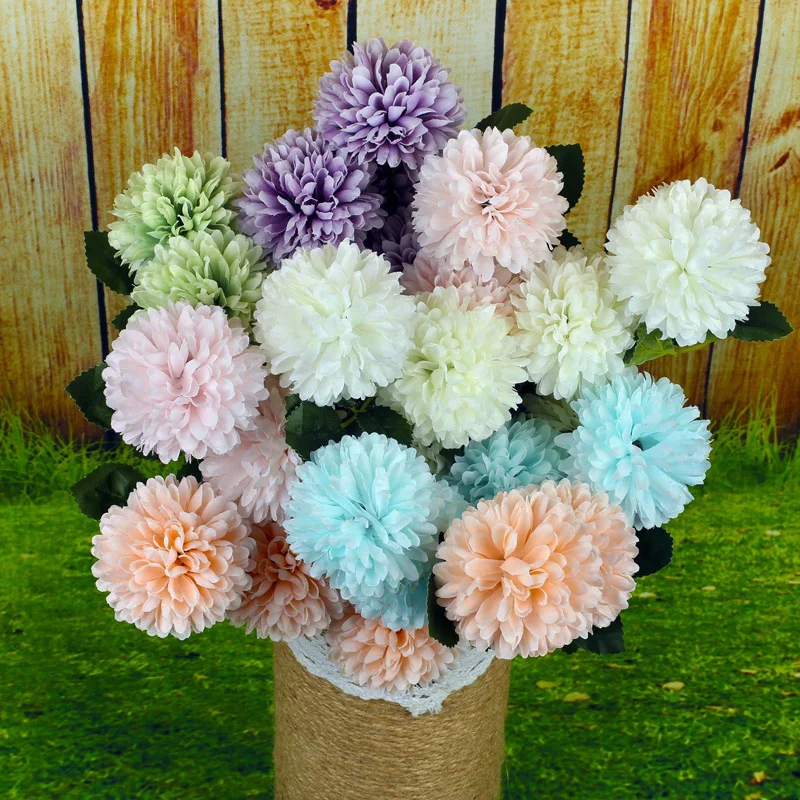 
Vlovelife 1pcs 26 Inch Artificial Flowers 3 Heads Fake Dandelion Silk Hydrangea Bouquet For Bridal Wedding Home Garden Decor 