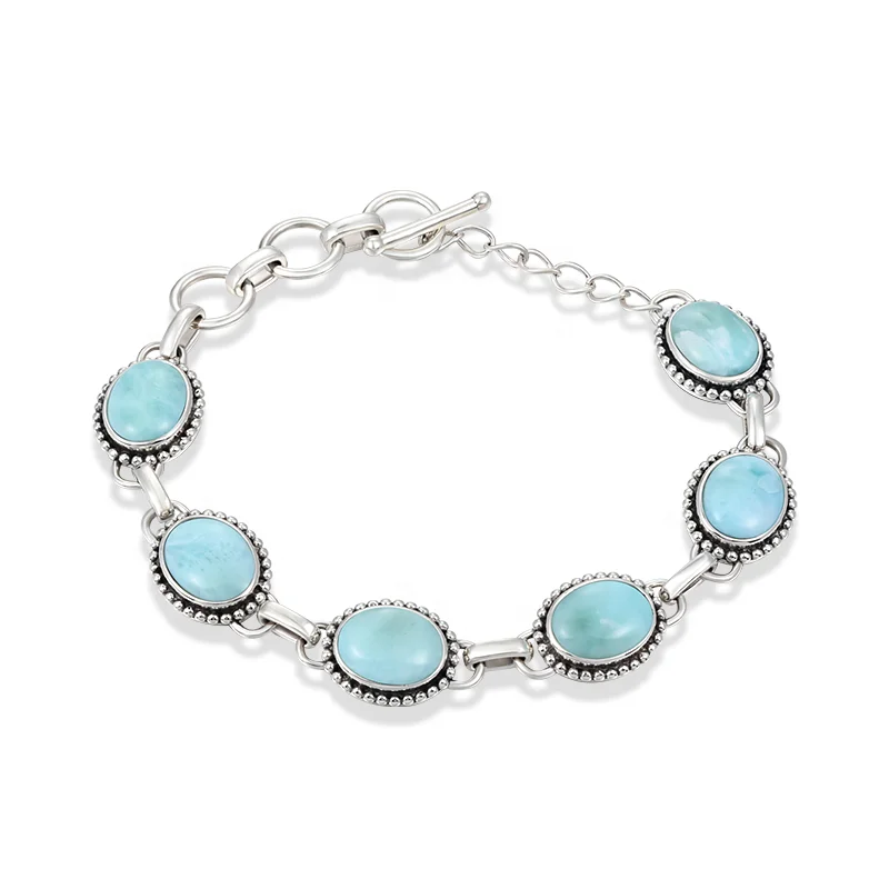 
Jewelry Charm 925 Sterling Silver Larimar Woman Bangle New 2021 Wholesale Fashion For Party TRENDY Oval Triangle Bracelet Gift 