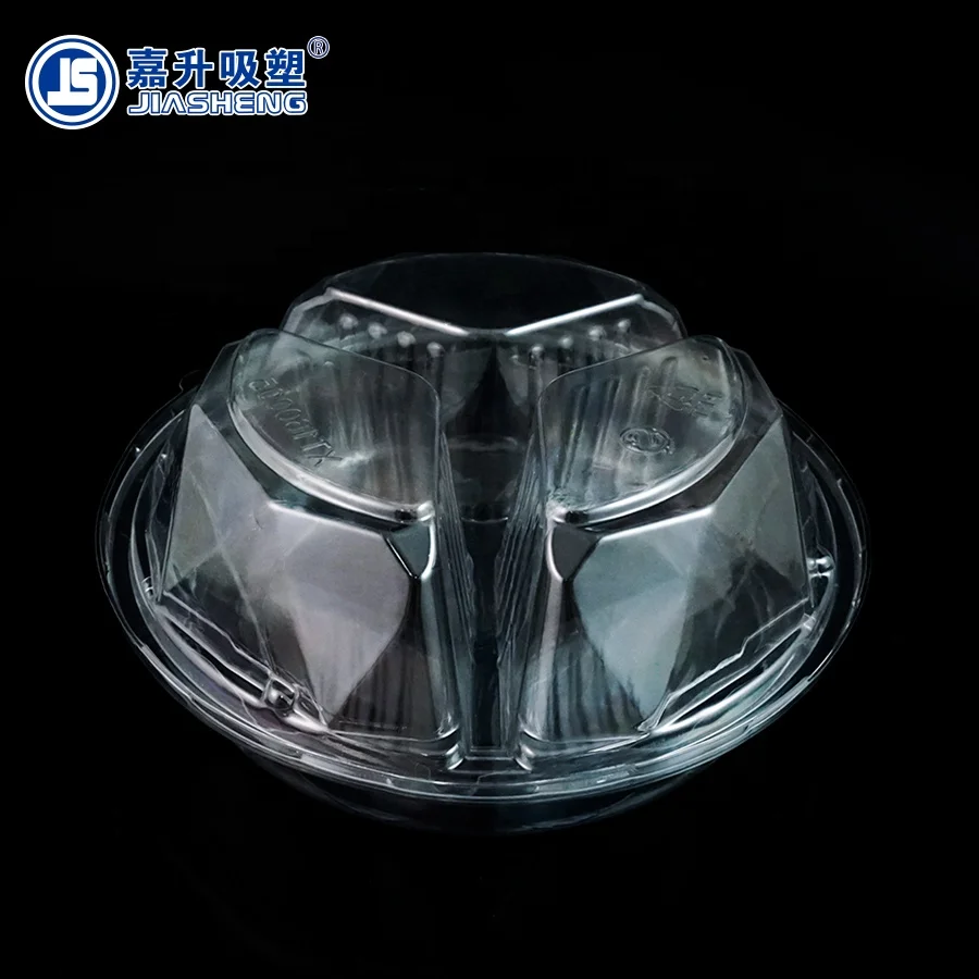 High Transparent Plastic Three Compartment Fresh Fruit Tray with Lid